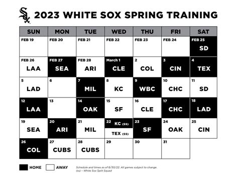 white sox spring training schedule